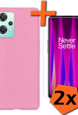 Nomfy Hoesje Geschikt voor OnePlus Nord CE 2 Lite Hoesje Siliconen Cover Case Met 2x Screenprotector - Hoes Geschikt voor OnePlus Nord CE 2 Lite Hoes Back Case - Lichtroze