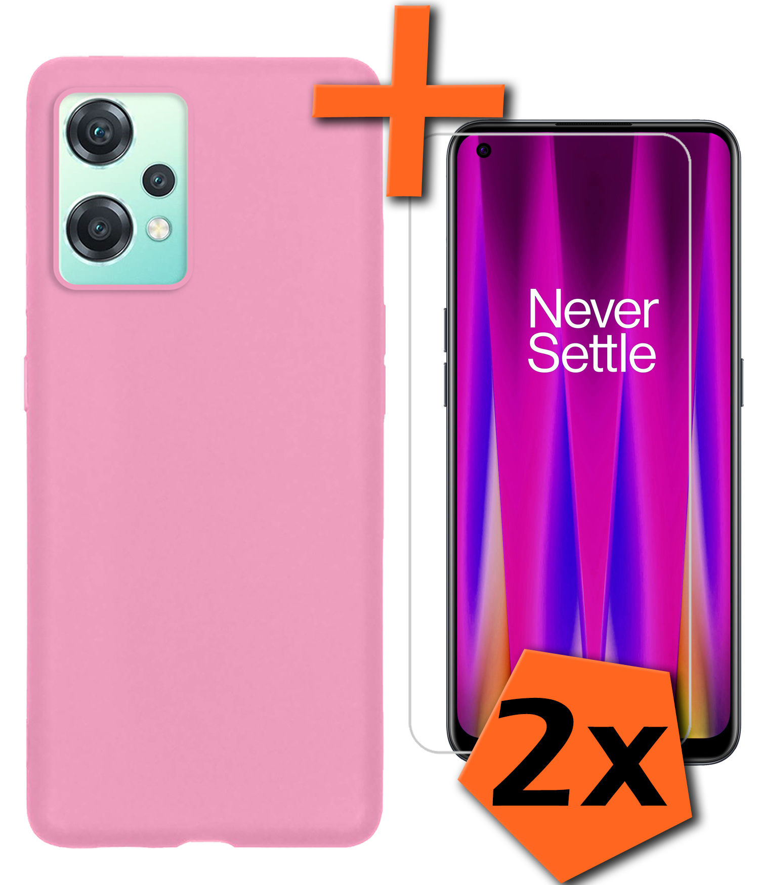 Nomfy Hoesje Geschikt voor OnePlus Nord CE 2 Lite Hoesje Siliconen Cover Case Met 2x Screenprotector - Hoes Geschikt voor OnePlus Nord CE 2 Lite Hoes Back Case - Lichtroze