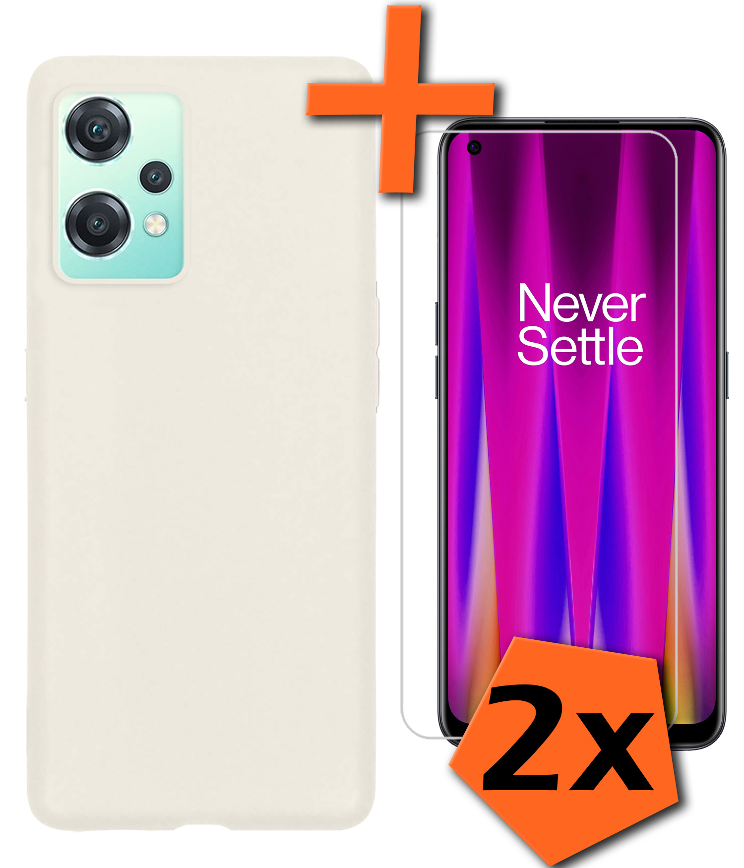 OnePlus Nord CE 2 Lite Hoesje Siliconen Case Back Cover Met 2x Screenprotector - OnePlus Nord CE 2 Lite Hoes Cover Silicone - Wit