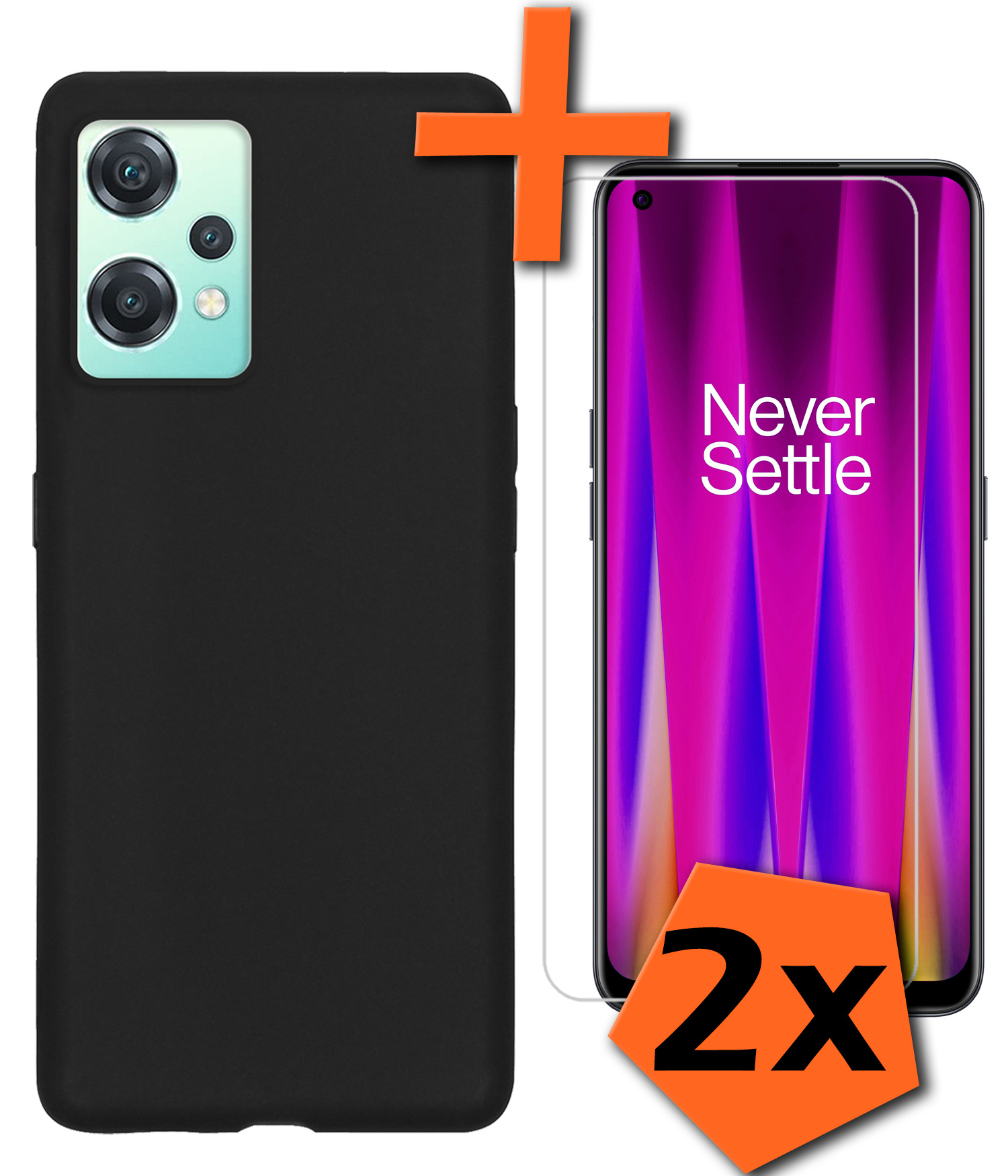 OnePlus Nord CE 2 Lite Hoesje Siliconen Case Back Cover Met 2x Screenprotector - OnePlus Nord CE 2 Lite Hoes Cover Silicone - Zwart