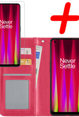 BASEY. Hoes Geschikt voor OnePlus Nord CE 2 Lite Hoesje Bookcase Hoes Flip Case Book Cover Met Screenprotector - Hoesje Geschikt voor OnePlus Nord CE 2 Lite Hoes Book Case Hoesje - Donkerroze