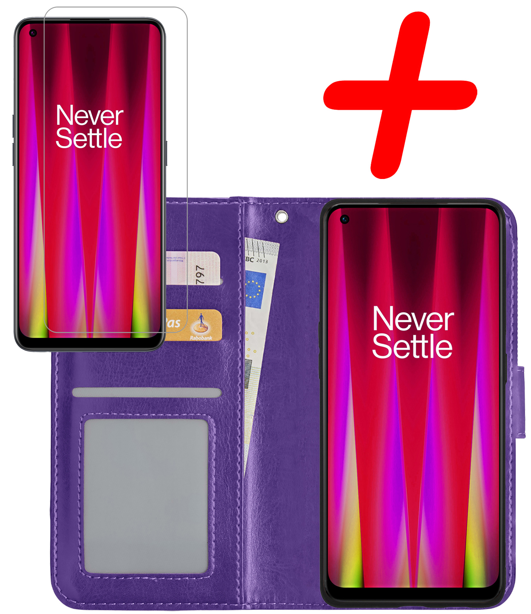 BASEY. Hoes Geschikt voor OnePlus Nord CE 2 Lite Hoesje Bookcase Hoes Flip Case Book Cover Met Screenprotector - Hoesje Geschikt voor OnePlus Nord CE 2 Lite Hoes Book Case Hoesje - Paars