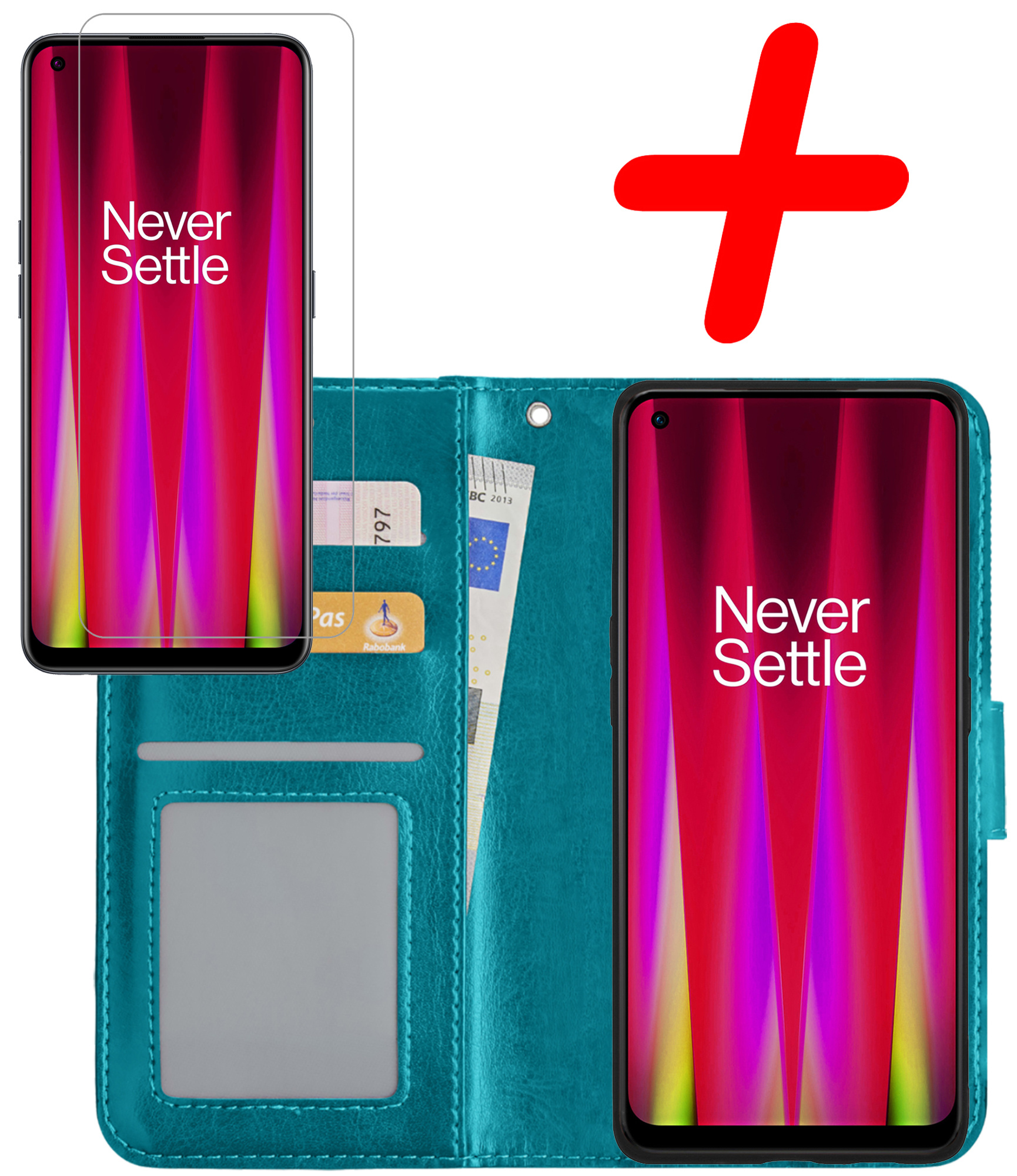 BASEY. Hoes Geschikt voor OnePlus Nord CE 2 Lite Hoesje Bookcase Hoes Flip Case Book Cover Met Screenprotector - Hoesje Geschikt voor OnePlus Nord CE 2 Lite Hoes Book Case Hoesje - Turquoise