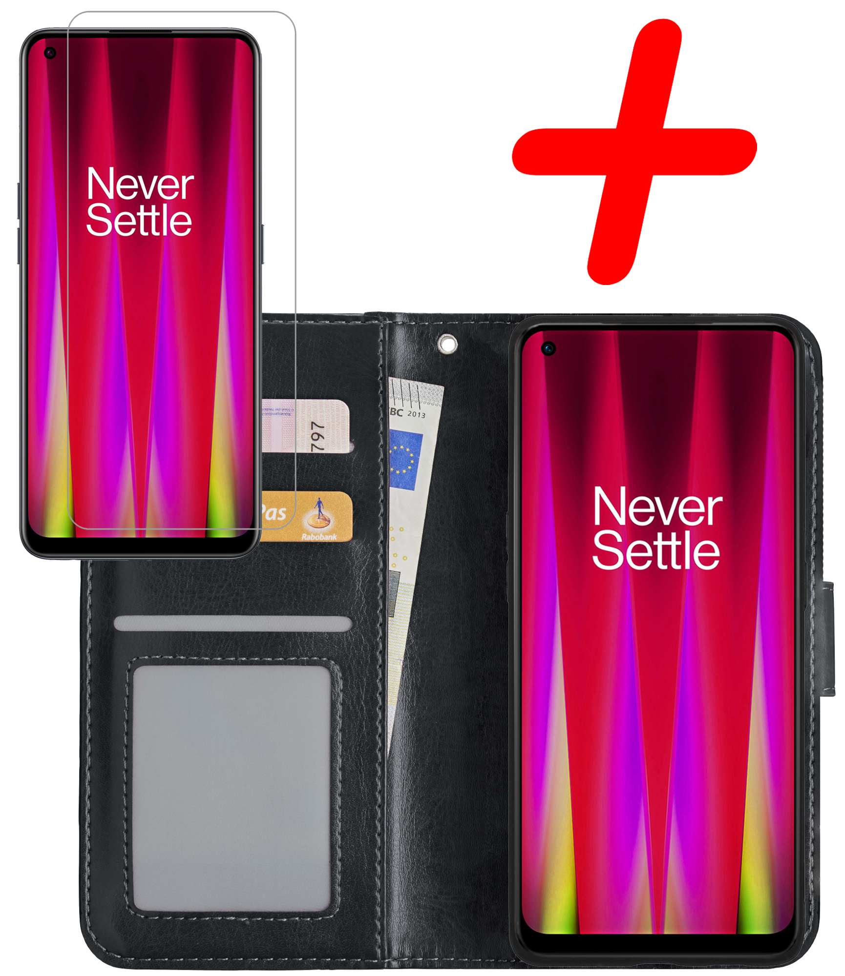 BASEY. Hoes Geschikt voor OnePlus Nord CE 2 Lite Hoesje Bookcase Hoes Flip Case Book Cover Met Screenprotector - Hoesje Geschikt voor OnePlus Nord CE 2 Lite Hoes Book Case Hoesje - Zwart