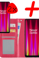 BASEY. Hoes Geschikt voor OnePlus Nord CE 2 Lite Hoesje Bookcase Hoes Flip Case Book Cover Met 2x Screenprotector - Hoesje Geschikt voor OnePlus Nord CE 2 Lite Hoes Book Case Hoesje - Donkerroze