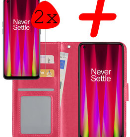 BASEY. BASEY. OnePlus Nord CE 2 Lite Hoesje Bookcase Donkerroze Met 2x Screenprotector