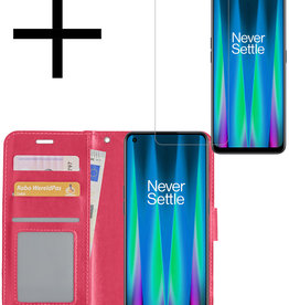 NoXx OnePlus Nord CE 2 Lite Hoesje Bookcase Donkerroze Met Screenprotector