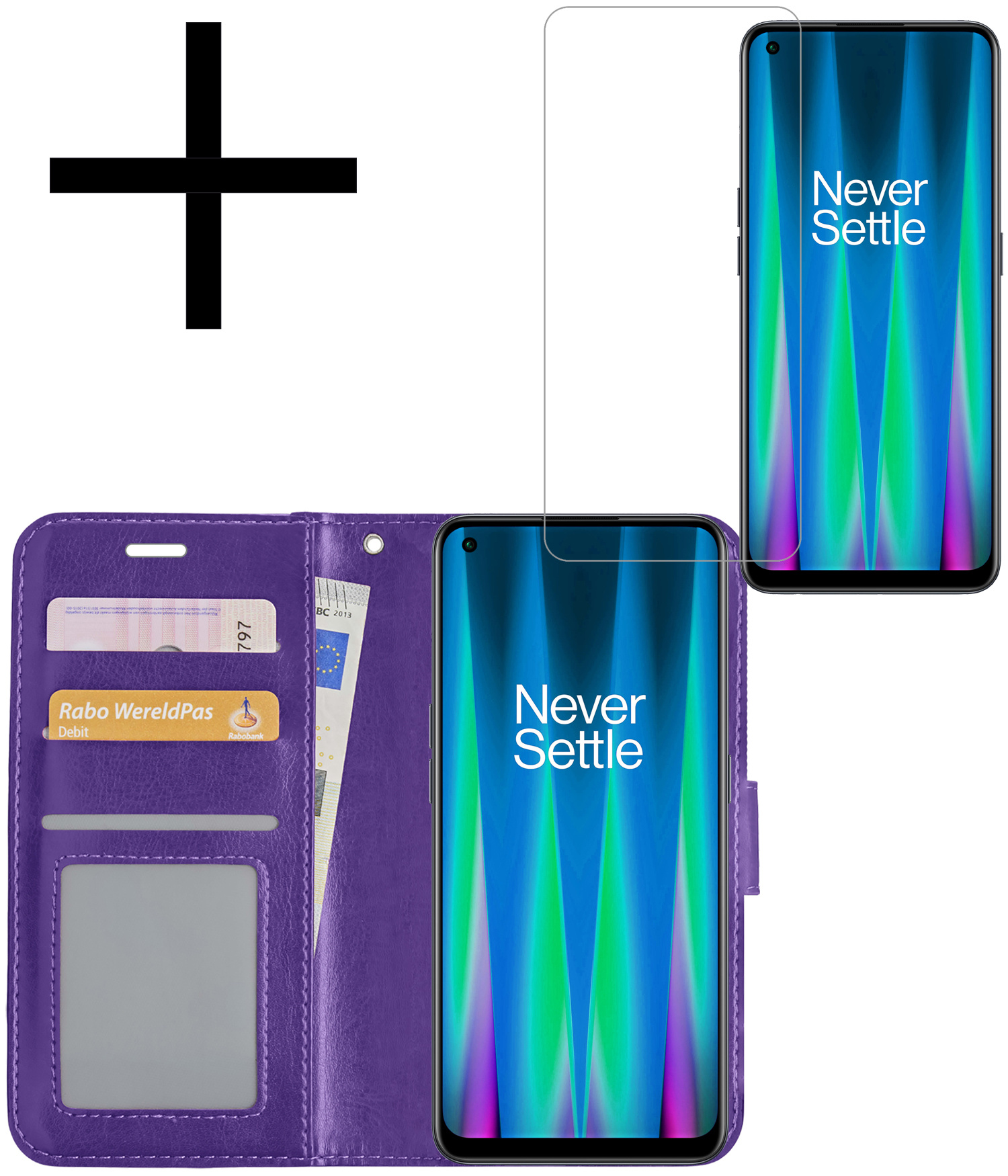 NoXx Hoes Geschikt voor OnePlus Nord CE 2 Lite Hoesje Book Case Hoes Flip Cover Wallet Bookcase Met Screenprotector - Paars