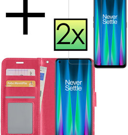 NoXx OnePlus Nord CE 2 Lite Hoesje Bookcase Donkerroze Met 2x Screenprotector