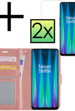 NoXx Hoes Geschikt voor OnePlus Nord CE 2 Lite Hoesje Book Case Hoes Flip Cover Wallet Bookcase Met 2x Screenprotector - Rosé goud