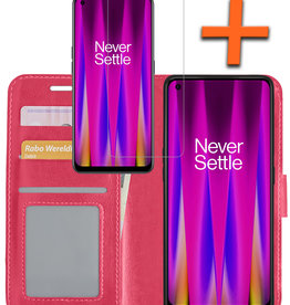 Nomfy OnePlus Nord CE 2 Lite Hoesje Bookcase Donkerroze Met Screenprotector