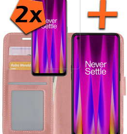 Nomfy Nomfy OnePlus Nord CE 2 Lite Hoesje Bookcase Rose Goud Met 2x Screenprotector