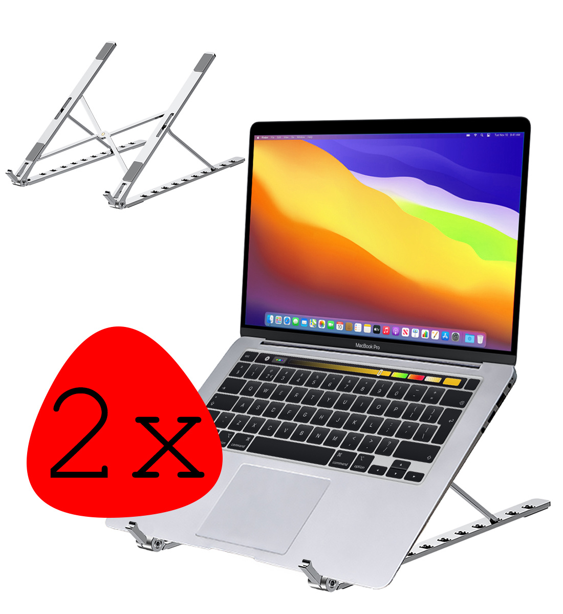 BASEY. Laptop Stand Bureaustandaard Tablet Houder Aluminium Laptop Standaard Verstelbaar - Zilver - 2 Stuks