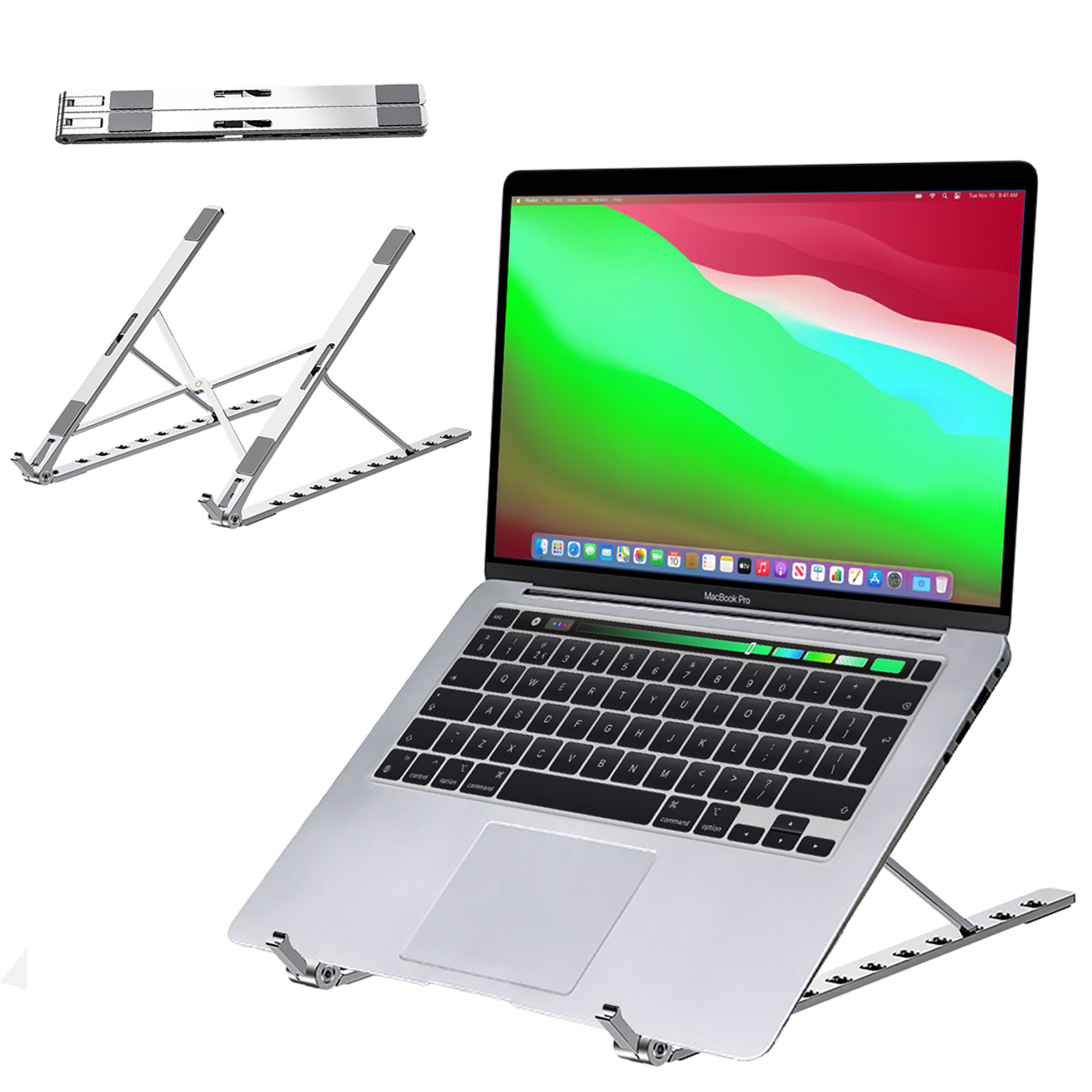 Nomfy Aluminium Laptop Standaard Opvouwbaar - Bureaustandaard Ergonomische Laptop Houder Verstelbaar - Zilver