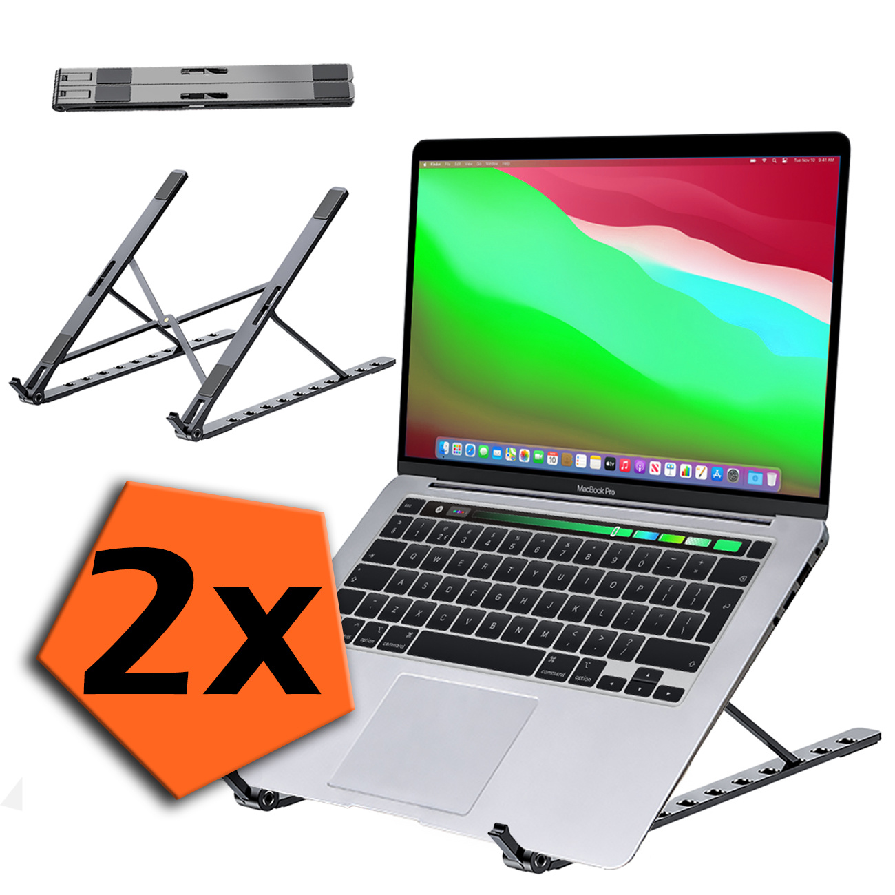 Nomfy Aluminium Laptop Standaard Opvouwbaar - Bureaustandaard Ergonomische Laptop Houder Verstelbaar - Zilver - 2X