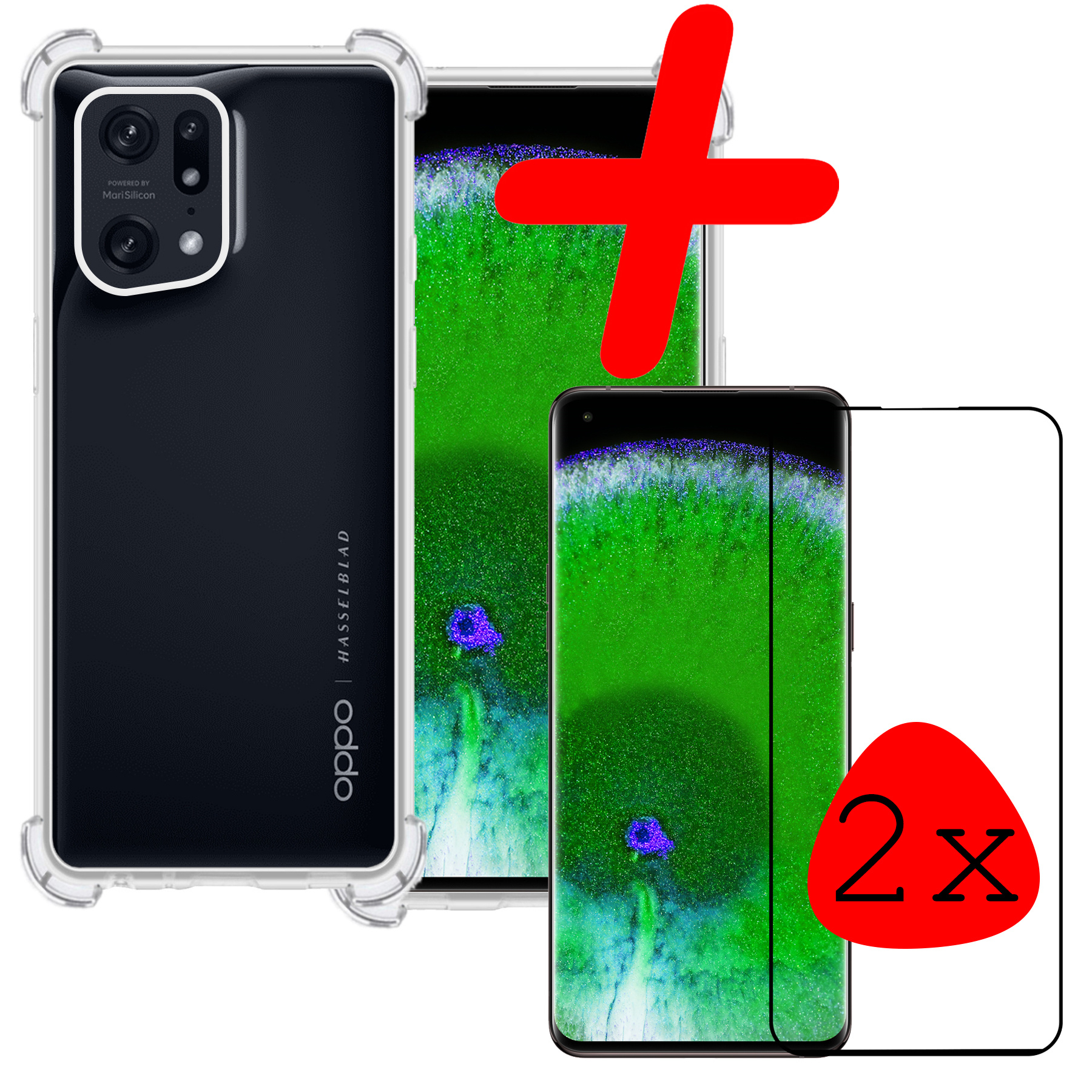 BASEY. Hoes Geschikt voor OPPO Find X5 Hoesje Siliconen Back Cover Case Met 2x Screenprotector - Hoesje Geschikt voor OPPO X5 Hoes Cover Hoesje - Transparant