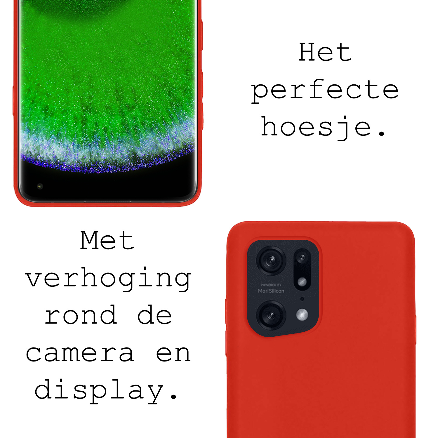 BASEY. Hoes Geschikt voor OPPO Find X5 Hoesje Siliconen Back Cover Case Met 2x Screenprotector - Hoesje Geschikt voor OPPO X5 Hoes Cover Hoesje - Rood