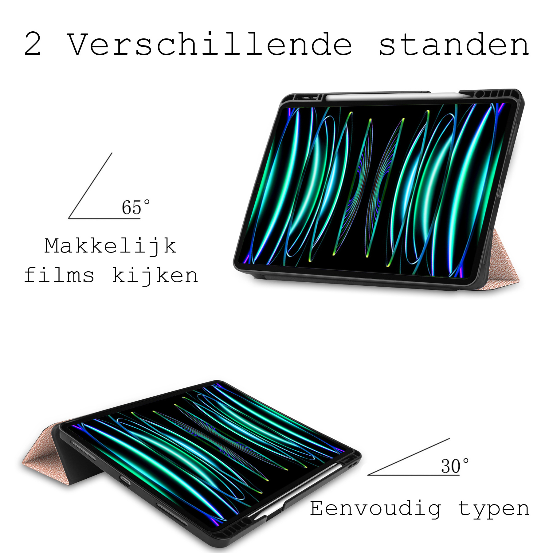 BASEY. BASEY. iPad Pro 12.9 inch (2022) Hoesje Met Apple Pencilhouder Met Screenprotector - Rose Goud