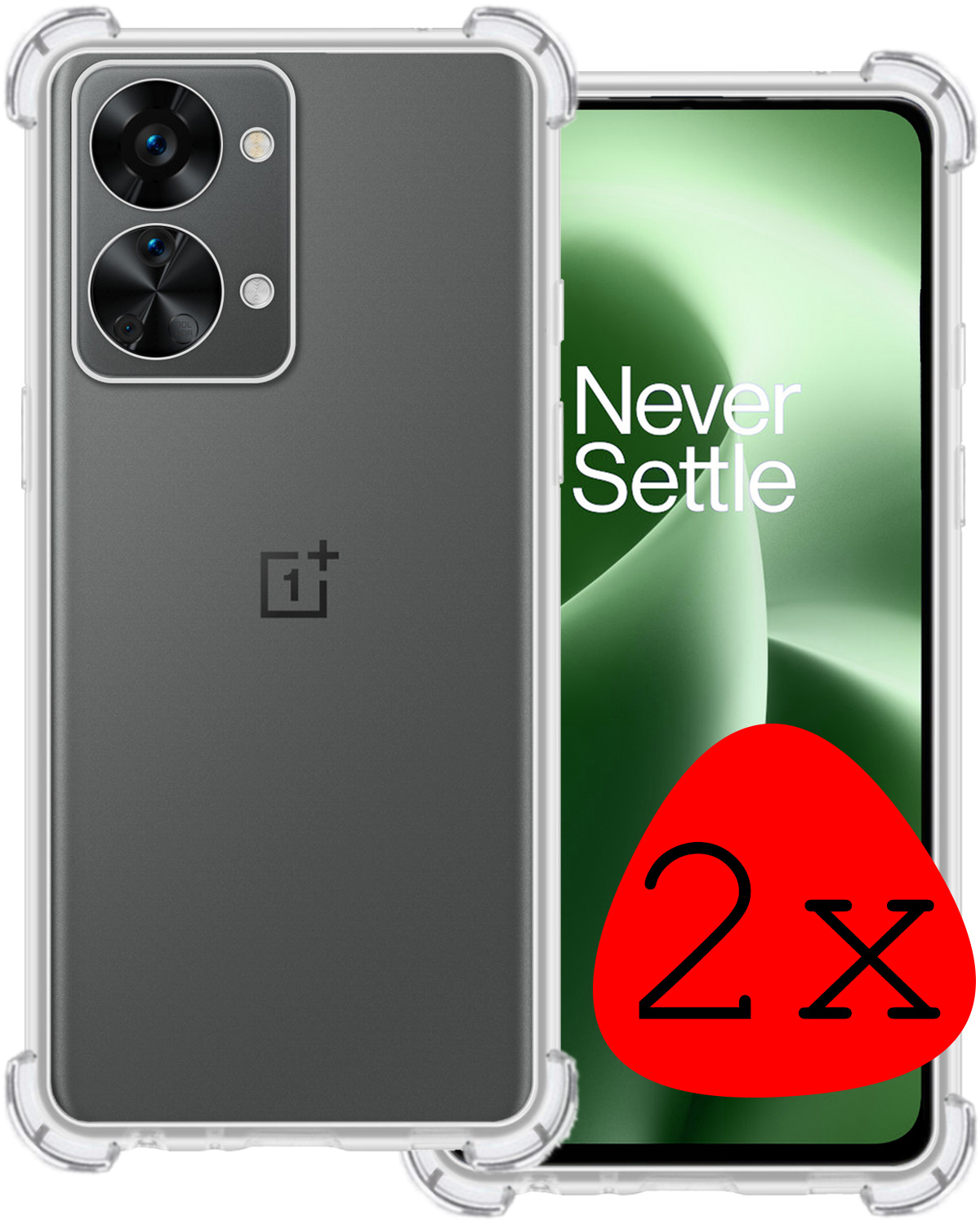 BASEY. Hoes Geschikt voor OnePlus Nord 2T Hoesje Shock Proof Case Hoes Siliconen - Hoesje Geschikt voor OnePlus Nord 2T Hoes Cover Shockproof - Transparant - 2 Stuks