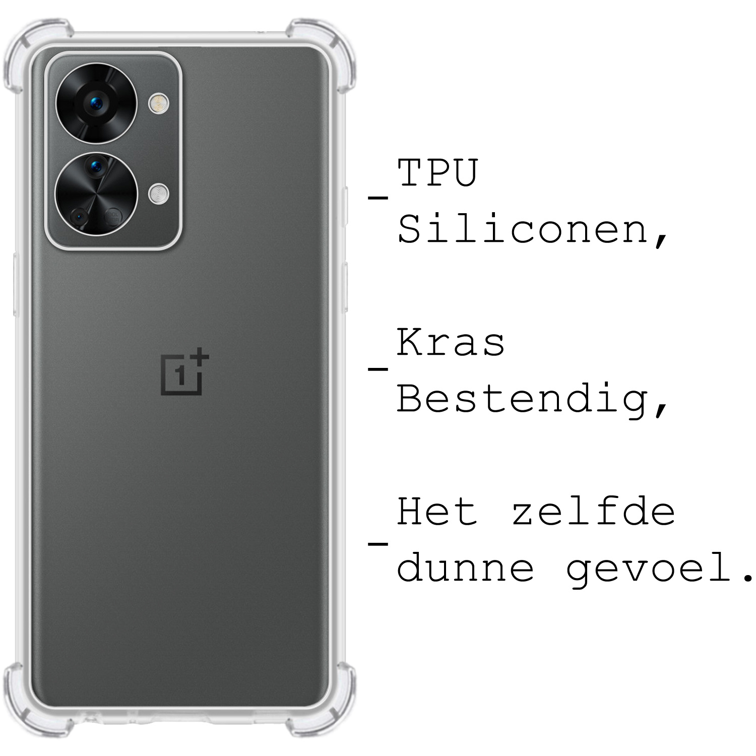 BASEY. Hoes Geschikt voor OnePlus Nord 2T Hoesje Shock Proof Case Hoes Siliconen - Hoesje Geschikt voor OnePlus Nord 2T Hoes Cover Shockproof - Transparant - 2 Stuks