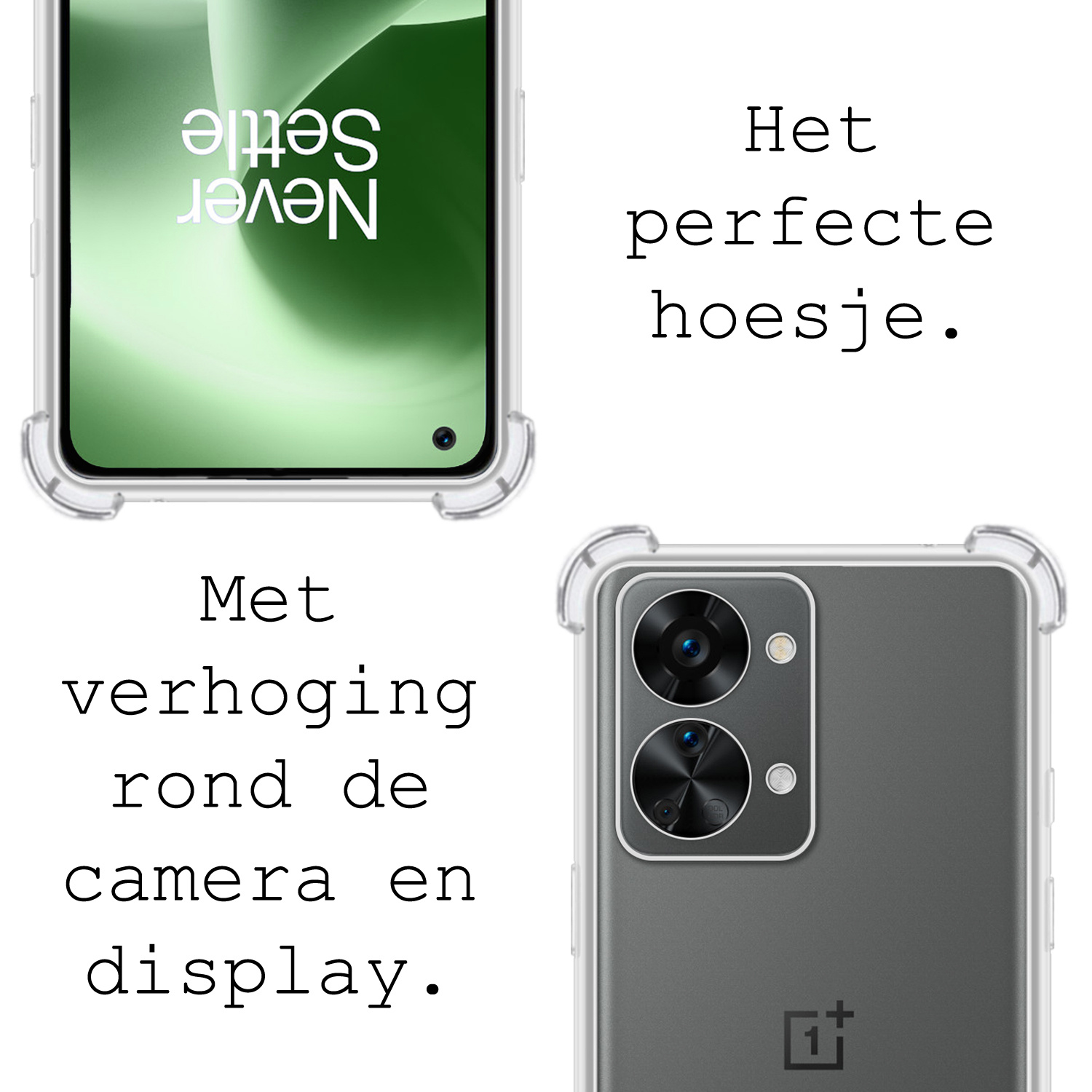 BASEY. Hoes Geschikt voor OnePlus Nord 2T Hoesje Shock Proof Case Hoes Siliconen - Hoesje Geschikt voor OnePlus Nord 2T Hoes Cover Shockproof - Transparant - 2 Stuks
