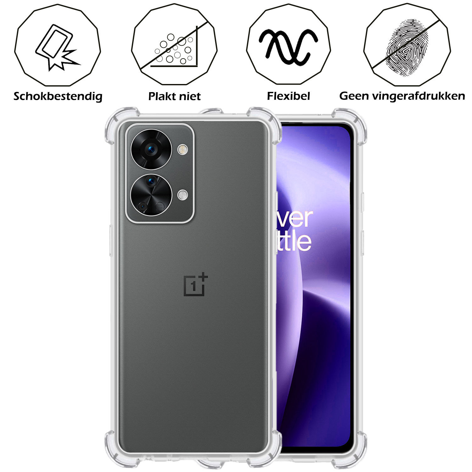 Nomfy Hoesje Geschikt voor OnePlus Nord 2T Hoesje Shock Proof Cover Case Shockproof - Hoes Geschikt voor OnePlus Nord 2T Hoes Siliconen Back Case - Transparant - 2 PACK