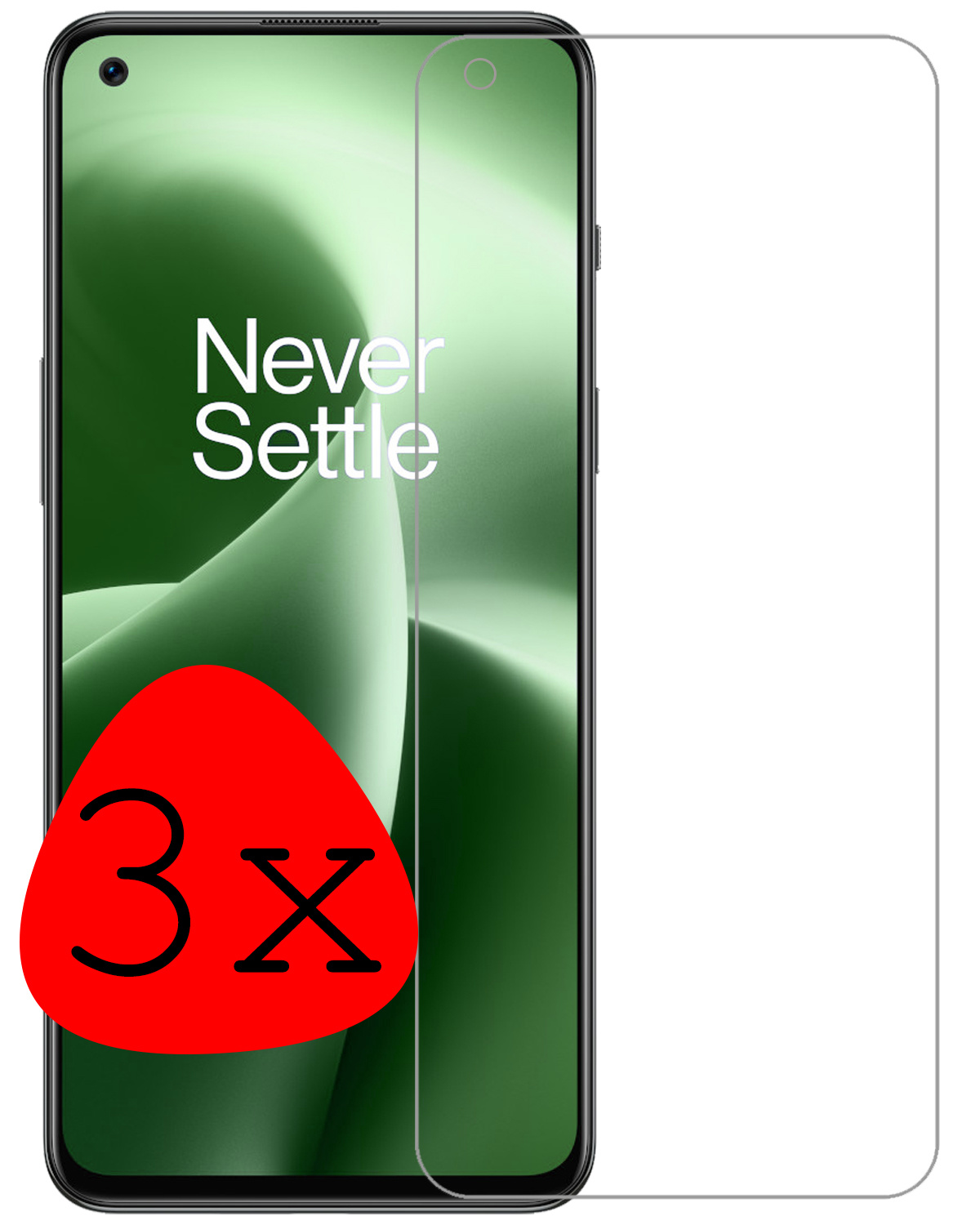 BASEY. Screenprotector Geschikt voor OnePlus Nord 2T Screenprotector Tempered Glass - Screenprotector Geschikt voor OnePlus Nord 2T Beschermglas Screen Protector Glas - 3 Stuks