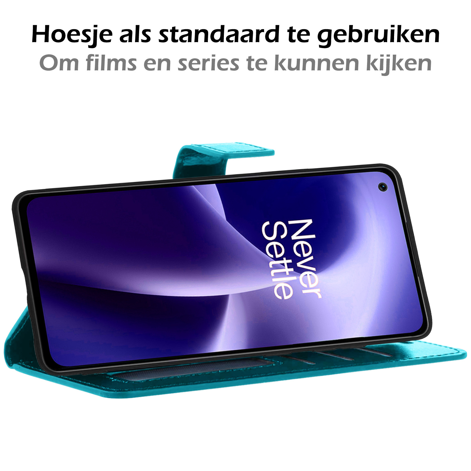 Nomfy Hoesje Geschikt voor OnePlus Nord 2T Hoes Bookcase Flipcase Book Cover - Hoes Geschikt voor OnePlus Nord 2T Hoesje Book Case - Turquoise