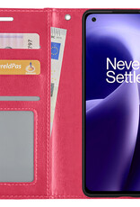 Nomfy Hoesje Geschikt voor OnePlus Nord 2T Hoes Bookcase Flipcase Book Cover - Hoes Geschikt voor OnePlus Nord 2T Hoesje Book Case - Donkerroze