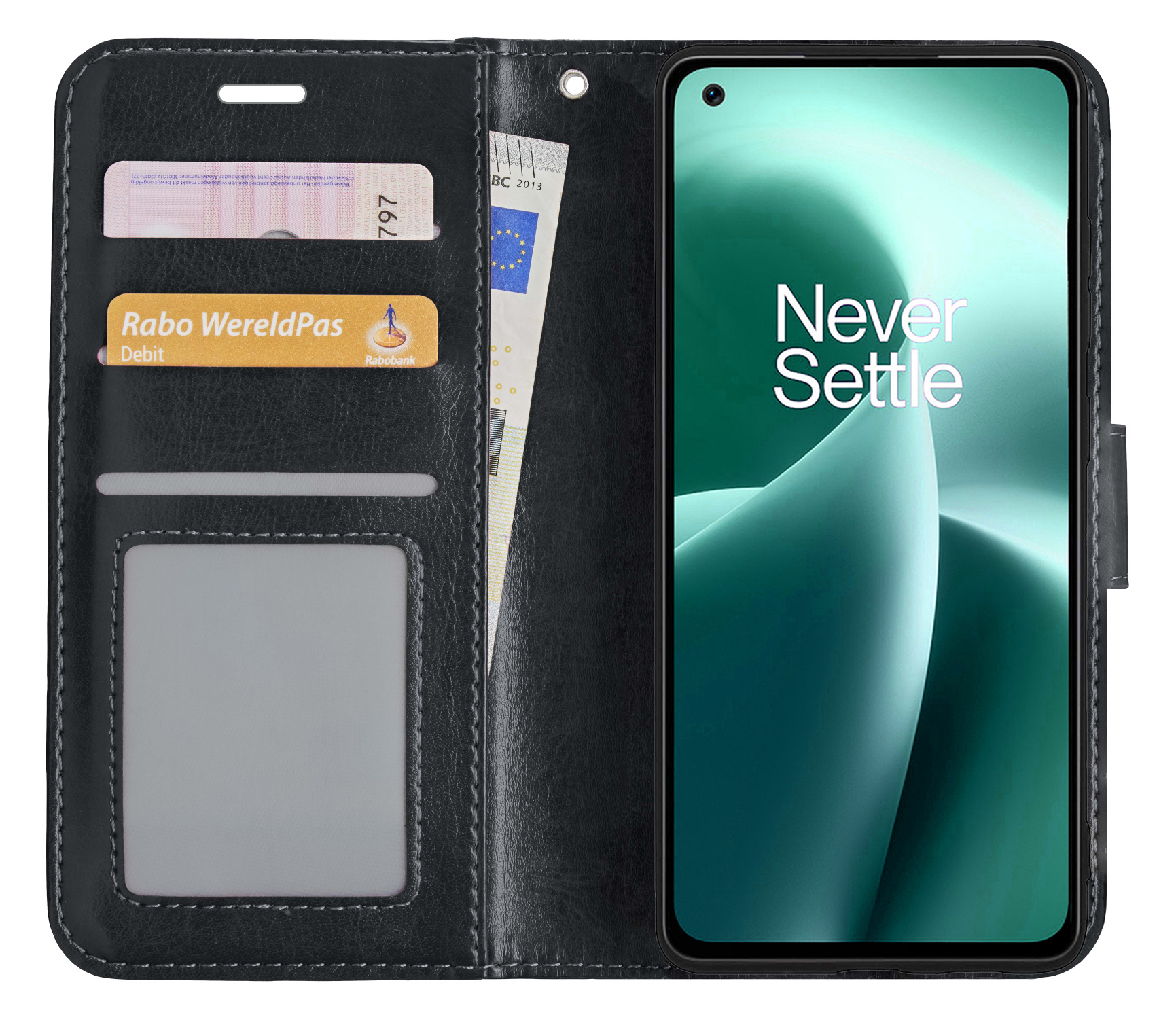 NoXx Hoes Geschikt voor OnePlus Nord 2T Hoesje Book Case Hoes Flip Cover Wallet Bookcase - Zwart