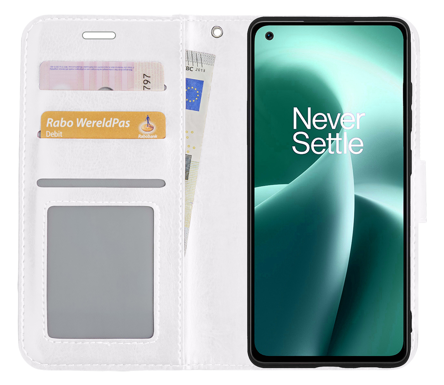 NoXx Hoes Geschikt voor OnePlus Nord 2T Hoesje Book Case Hoes Flip Cover Wallet Bookcase - Wit