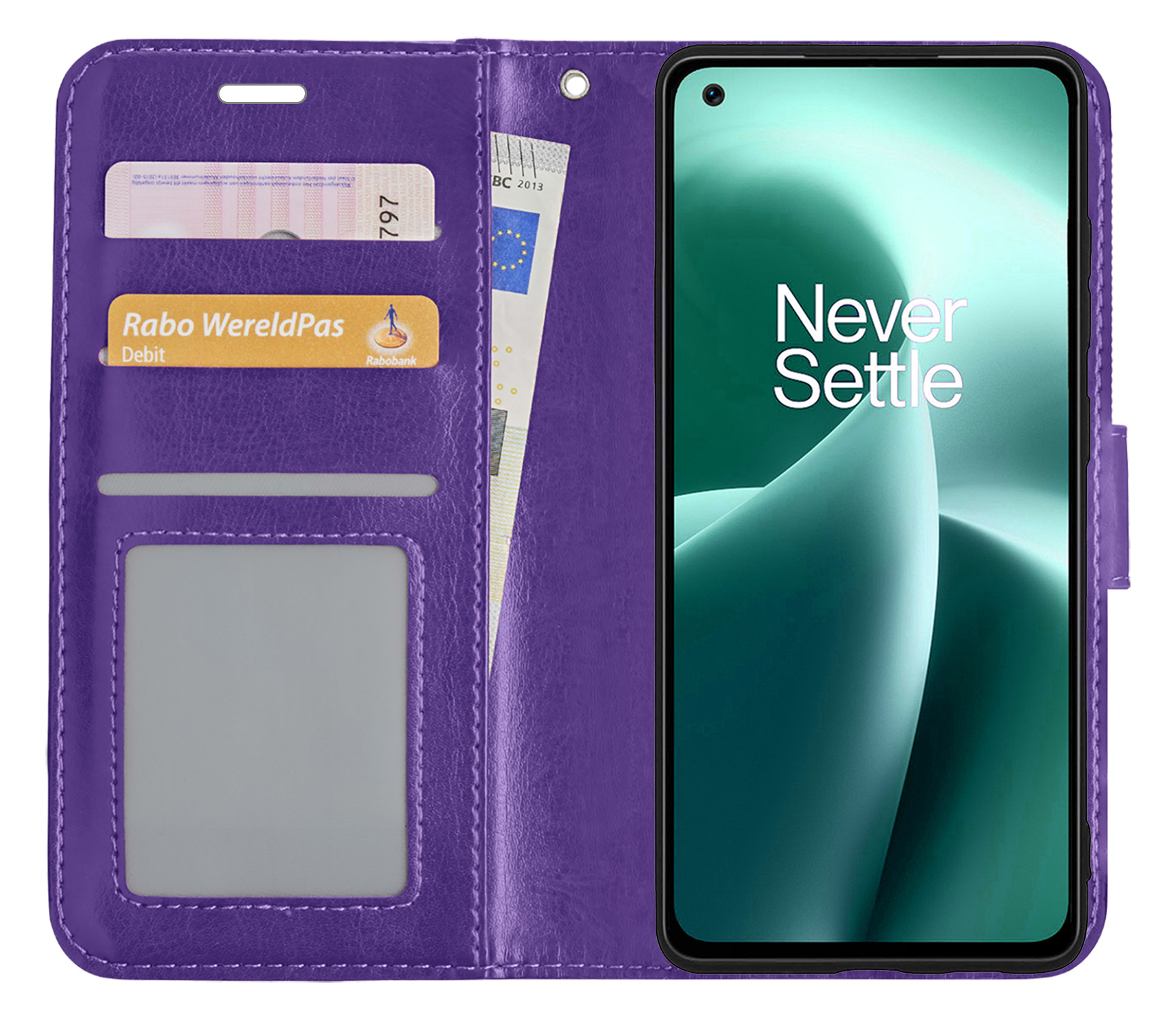 NoXx Hoes Geschikt voor OnePlus Nord 2T Hoesje Book Case Hoes Flip Cover Wallet Bookcase - Paars