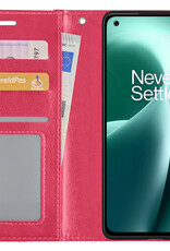 NoXx Hoes Geschikt voor OnePlus Nord 2T Hoesje Book Case Hoes Flip Cover Wallet Bookcase - Donkerroze