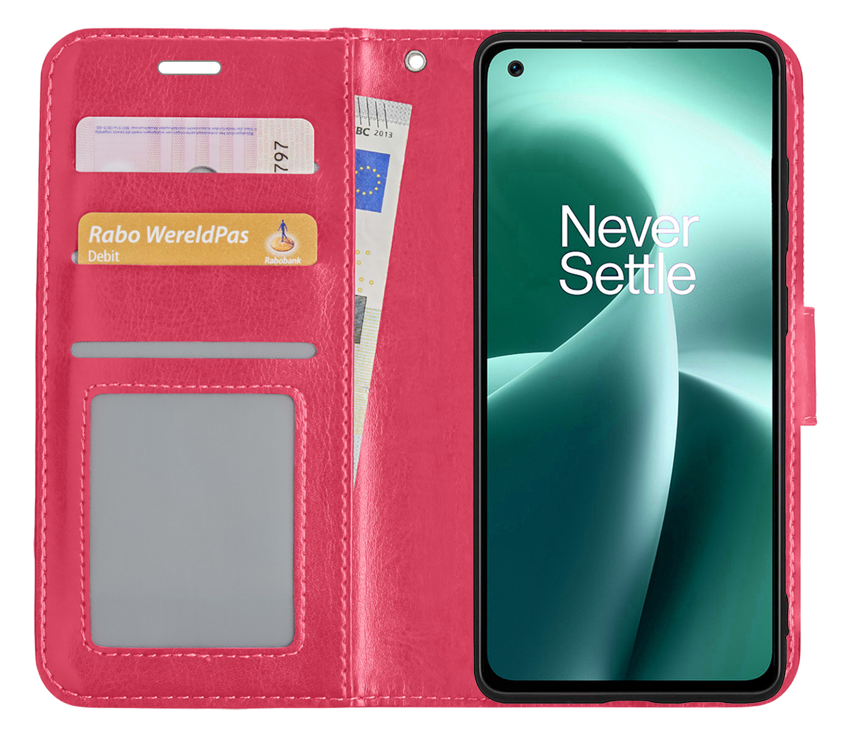 NoXx Hoes Geschikt voor OnePlus Nord 2T Hoesje Book Case Hoes Flip Cover Wallet Bookcase - Donkerroze