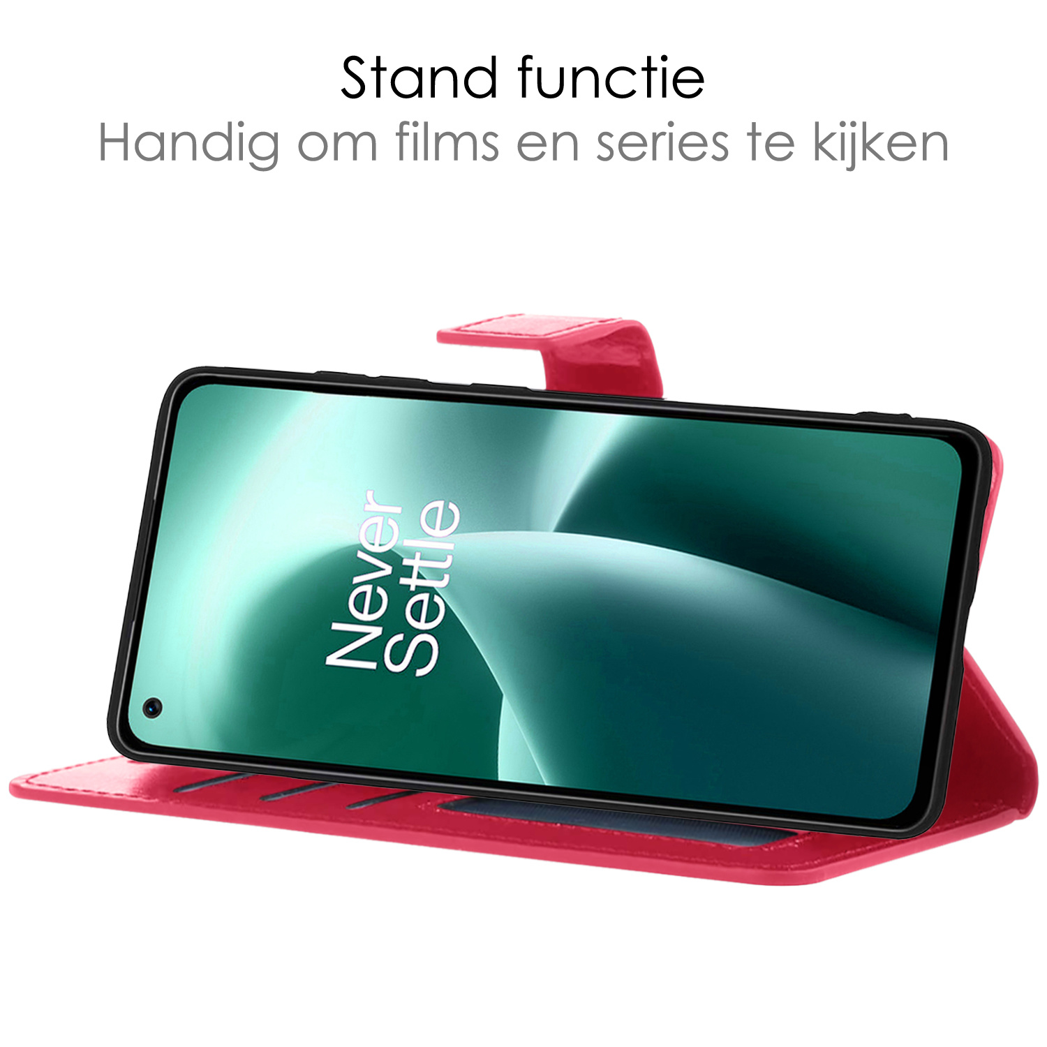 NoXx Hoes Geschikt voor OnePlus Nord 2T Hoesje Book Case Hoes Flip Cover Wallet Bookcase - Donkerroze