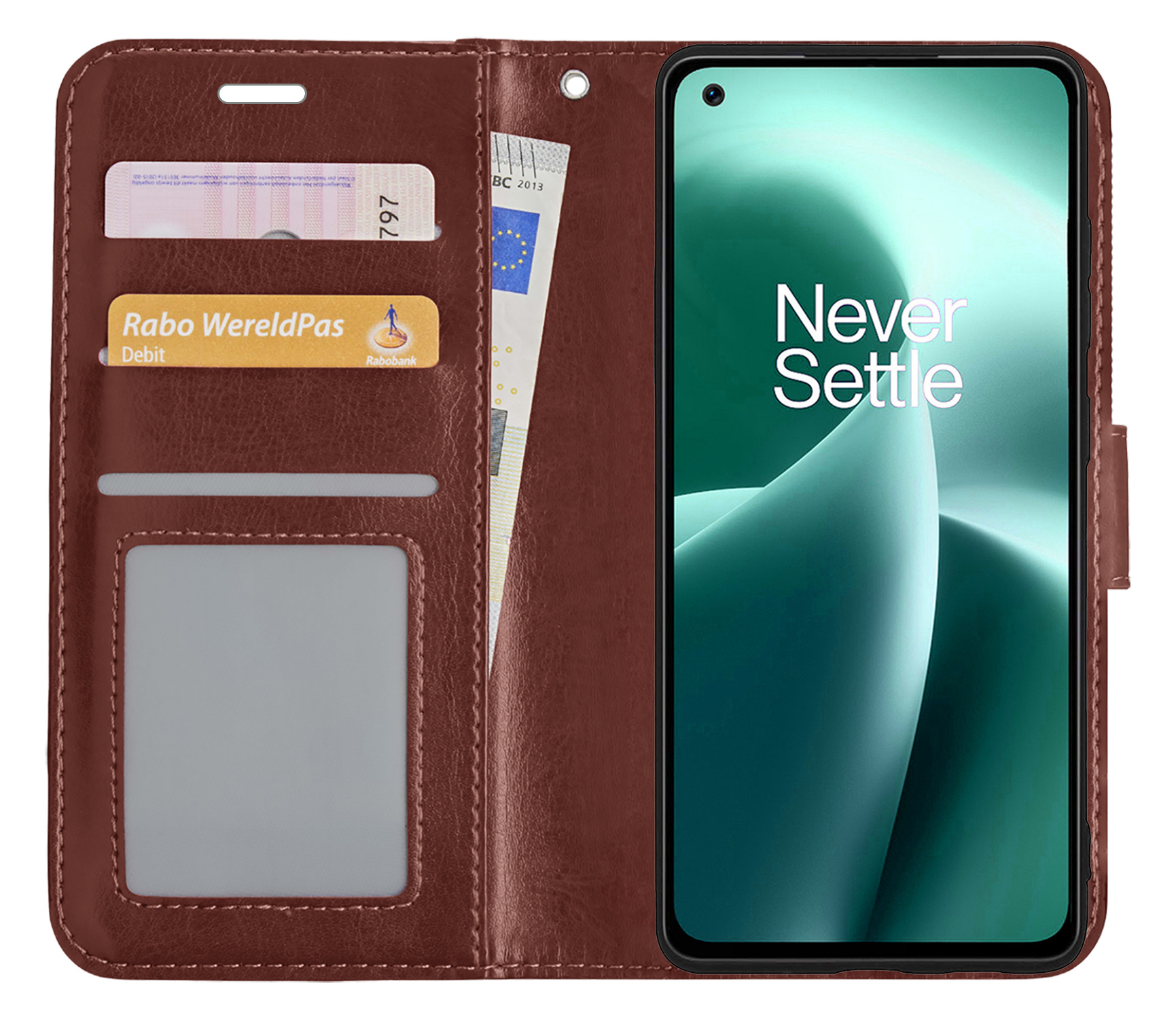 NoXx Hoes Geschikt voor OnePlus Nord 2T Hoesje Book Case Hoes Flip Cover Wallet Bookcase - Bruin