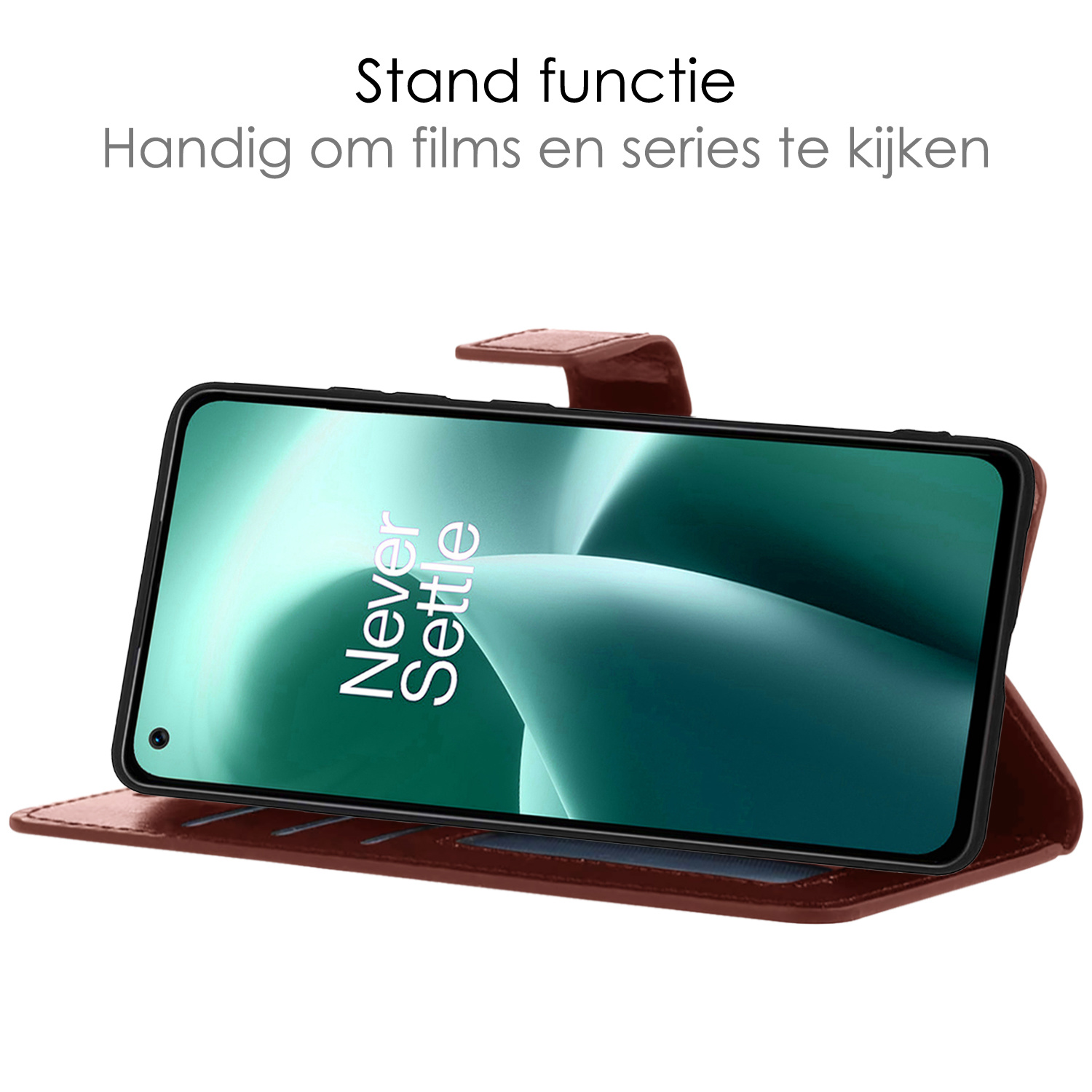 NoXx Hoes Geschikt voor OnePlus Nord 2T Hoesje Book Case Hoes Flip Cover Wallet Bookcase - Bruin