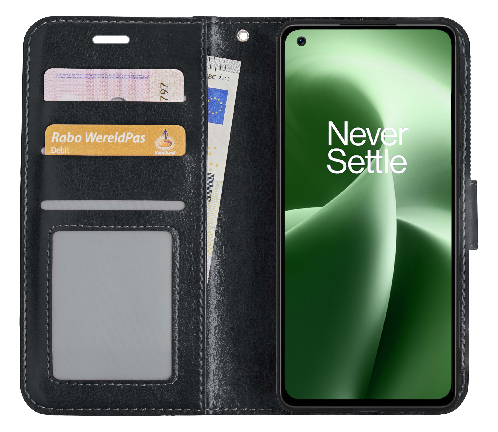 BASEY. Hoes Geschikt voor OnePlus Nord 2T Hoesje Bookcase Hoes Flip Case Book Cover - Hoesje Geschikt voor OnePlus Nord 2T Hoes Book Case Hoesje - Zwart