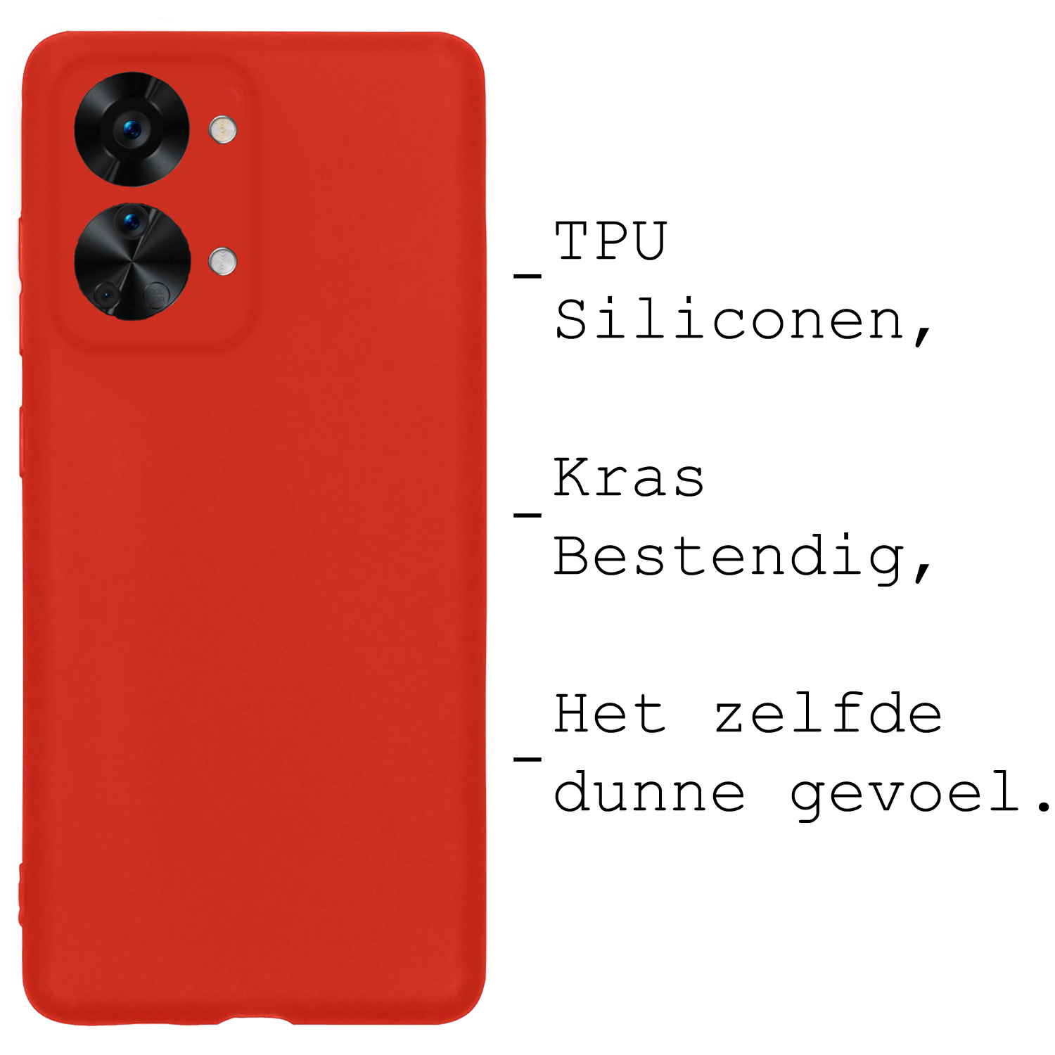 BASEY. Hoes Geschikt voor OnePlus Nord 2T Hoesje Siliconen Back Cover Case - Hoesje Geschikt voor OnePlus Nord 2T Hoes Cover Hoesje - Rood