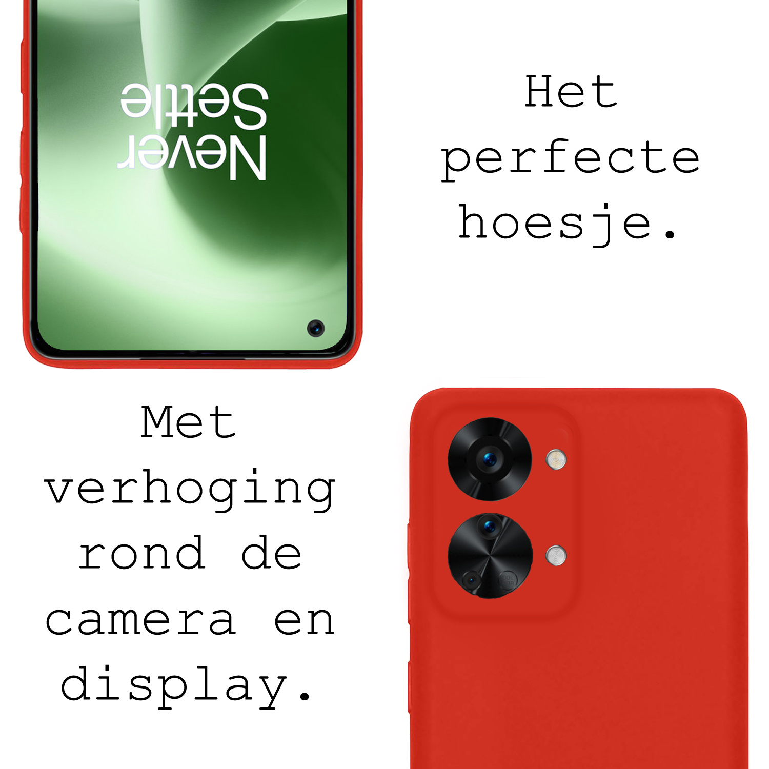 BASEY. Hoes Geschikt voor OnePlus Nord 2T Hoesje Siliconen Back Cover Case - Hoesje Geschikt voor OnePlus Nord 2T Hoes Cover Hoesje - Rood