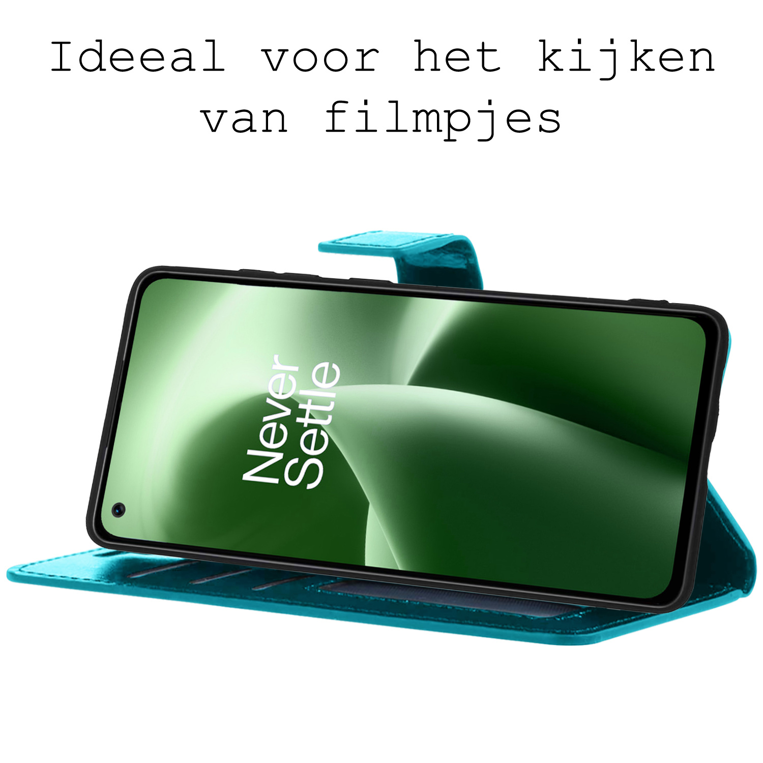 BASEY. Hoes Geschikt voor OnePlus Nord 2T Hoesje Bookcase Hoes Flip Case Book Cover - Hoesje Geschikt voor OnePlus Nord 2T Hoes Book Case Hoesje - Turquoise