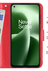 BASEY. Hoes Geschikt voor OnePlus Nord 2T Hoesje Bookcase Hoes Flip Case Book Cover - Hoesje Geschikt voor OnePlus Nord 2T Hoes Book Case Hoesje - Rood