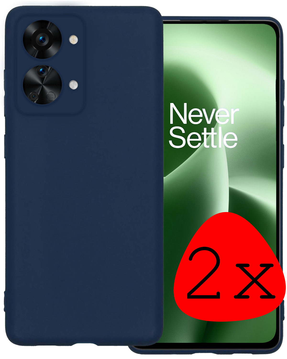 BASEY. Hoes Geschikt voor OnePlus Nord 2T Hoesje Siliconen Back Cover Case - Hoesje Geschikt voor OnePlus Nord 2T Hoes Cover Hoesje - Donkerblauw - 2 Stuks