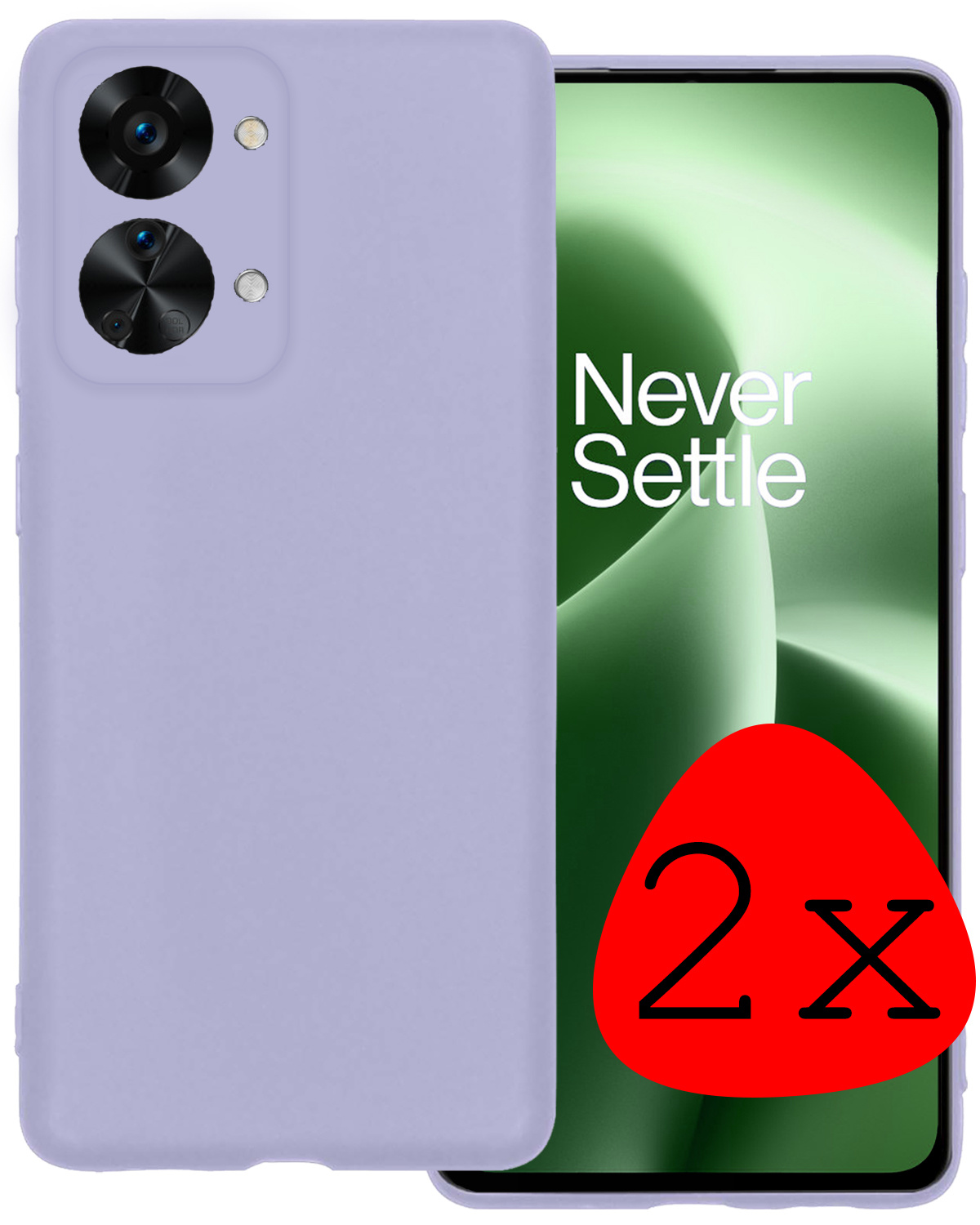 BASEY. Hoes Geschikt voor OnePlus Nord 2T Hoesje Siliconen Back Cover Case - Hoesje Geschikt voor OnePlus Nord 2T Hoes Cover Hoesje - Lila - 2 Stuks