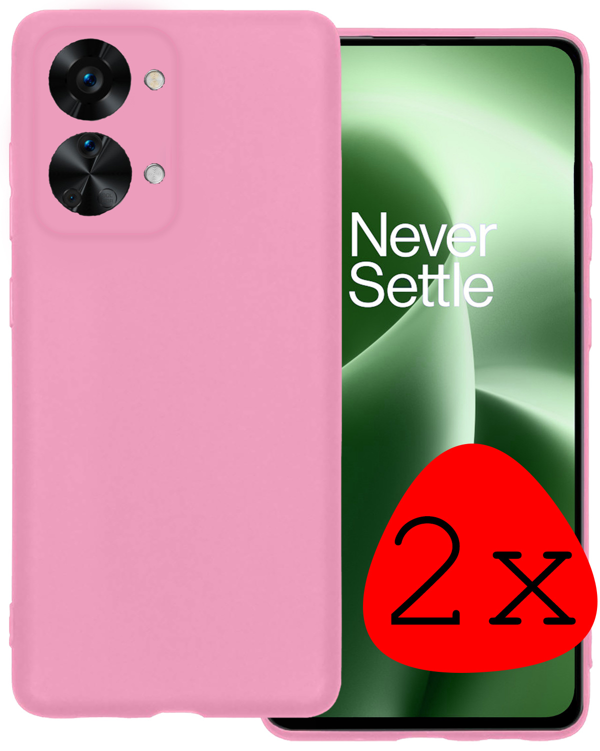 BASEY. Hoes Geschikt voor OnePlus Nord 2T Hoesje Siliconen Back Cover Case - Hoesje Geschikt voor OnePlus Nord 2T Hoes Cover Hoesje - Lichtroze - 2 Stuks