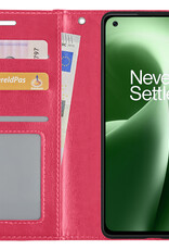 BASEY. Hoes Geschikt voor OnePlus Nord 2T Hoesje Bookcase Hoes Flip Case Book Cover - Hoesje Geschikt voor OnePlus Nord 2T Hoes Book Case Hoesje - Donkerroze