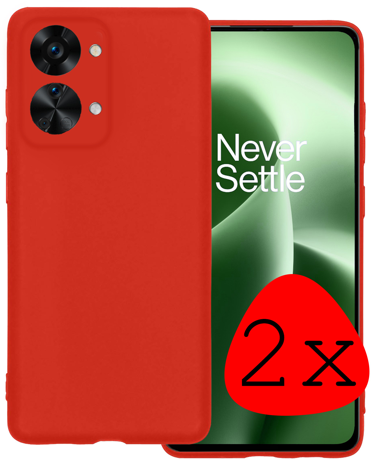 BASEY. Hoes Geschikt voor OnePlus Nord 2T Hoesje Siliconen Back Cover Case - Hoesje Geschikt voor OnePlus Nord 2T Hoes Cover Hoesje - Rood - 2 Stuks