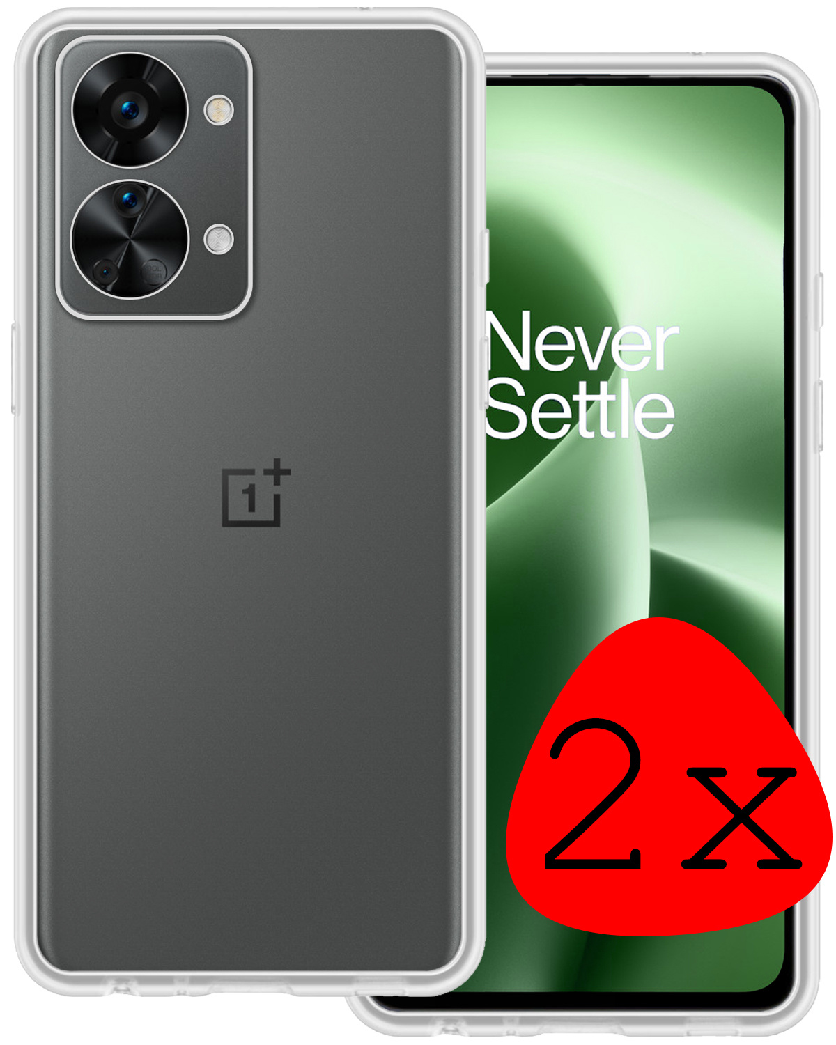 BASEY. Hoes Geschikt voor OnePlus Nord 2T Hoesje Siliconen Back Cover Case - Hoesje Geschikt voor OnePlus Nord 2T Hoes Cover Hoesje - Transparant - 2 Stuks
