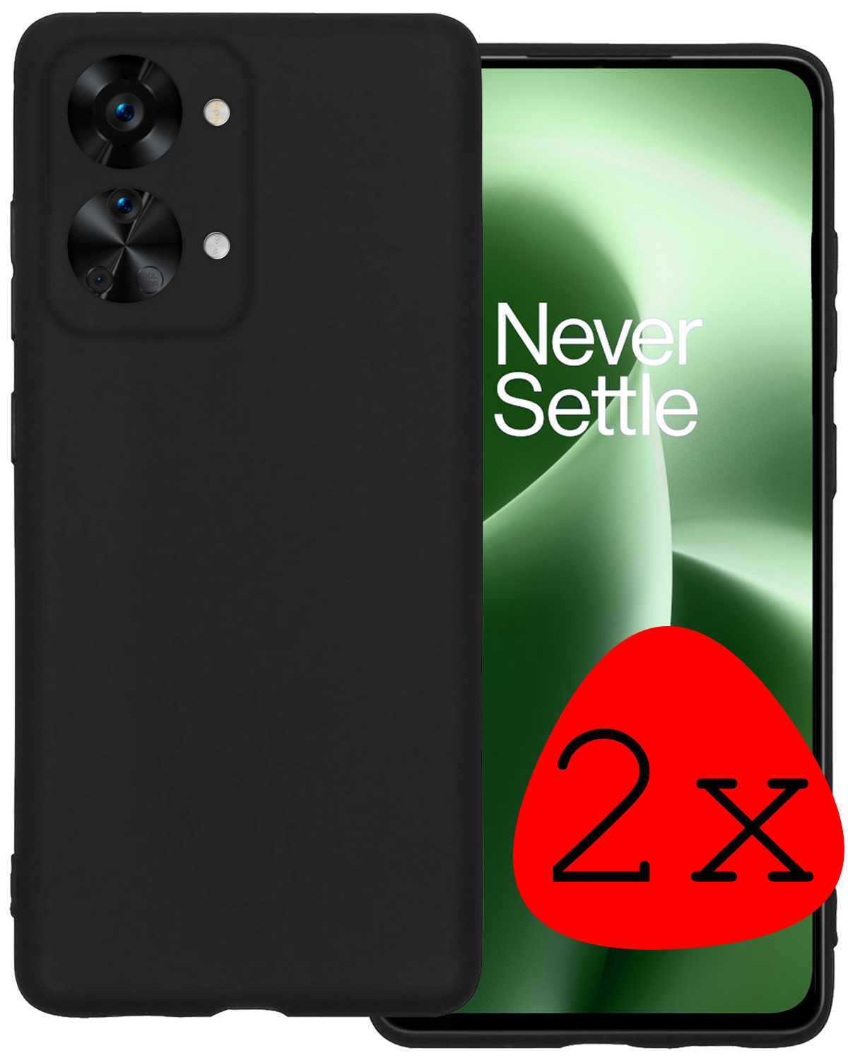BASEY. Hoes Geschikt voor OnePlus Nord 2T Hoesje Siliconen Back Cover Case - Hoesje Geschikt voor OnePlus Nord 2T Hoes Cover Hoesje - Zwart - 2 Stuks