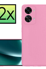 NoXx Hoes Geschikt voor OnePlus Nord 2T Hoesje Cover Siliconen Back Case Hoes - Lichtroze - 2x